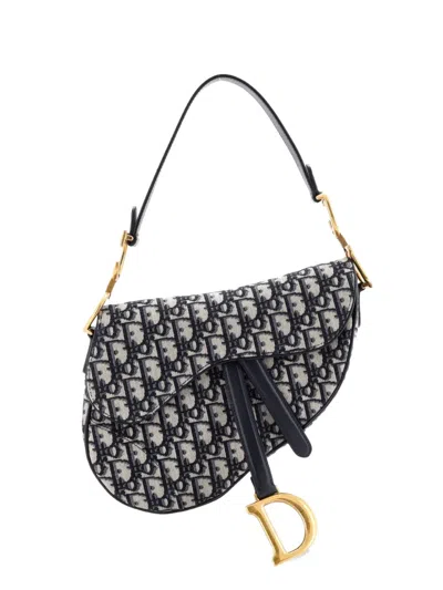 Pre-owned Dior Saddle Handbag Oblique Canvas Medium Shoulder Bag In Blue