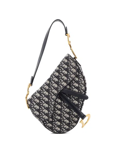 Pre-owned Dior Saddle Handbag Oblique Canvas Medium Shoulder Bag In Blue