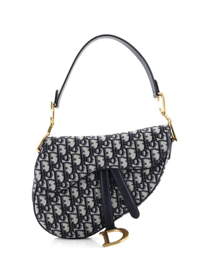 Pre-owned Dior Saddle Handbag Oblique Canvas Medium Shoulder Bag In Blue