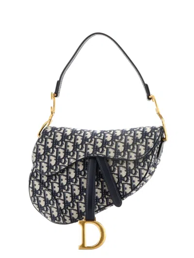 Pre-owned Dior Saddle Handbag Oblique Canvas Medium Shoulder Bag In Blue