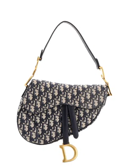 Pre-owned Dior Saddle Handbag Oblique Canvas Medium Shoulder Bag In Blue