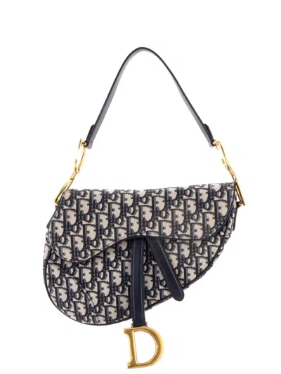 Pre-owned Dior Saddle Handbag Oblique Canvas Medium Shoulder Bag In Blue