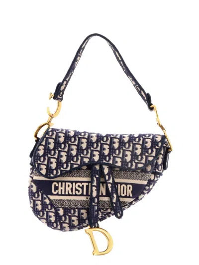 Pre-owned Dior Saddle Handbag Oblique Canvas Medium Shoulder Bag In Blue