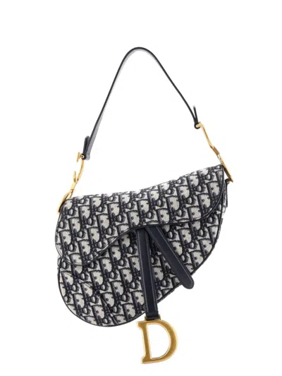 Pre-owned Dior Saddle Handbag Oblique Canvas Medium Shoulder Bag In Blue