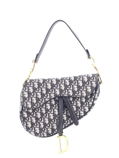 Pre-owned Dior Saddle Handbag Oblique Canvas Medium Shoulder Bag In Blue