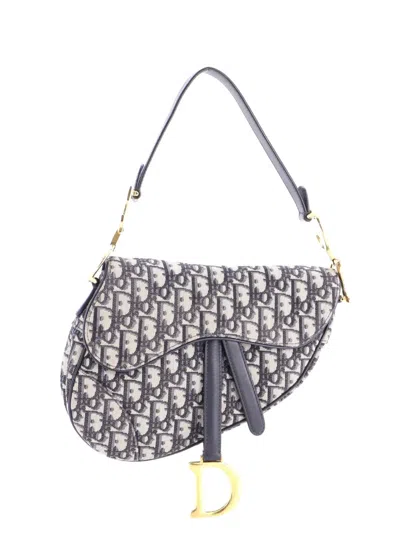 Pre-owned Dior Saddle Handbag Oblique Canvas Medium Shoulder Bag In Blue