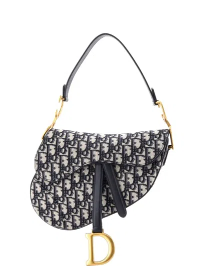 Pre-owned Dior Saddle Handbag Oblique Canvas Medium Shoulder Bag In Blue