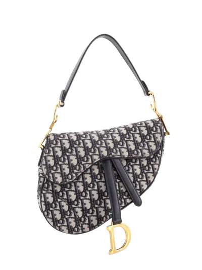 Pre-owned Dior Saddle Handbag Oblique Canvas Medium Shoulder Bag In Blue