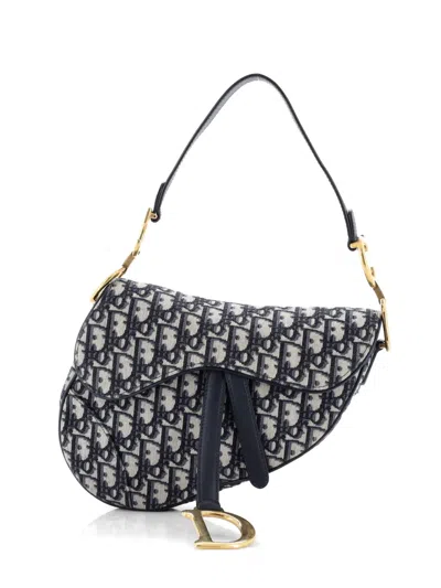 Pre-owned Dior Saddle Handbag Oblique Canvas Medium Shoulder Bag In Blue