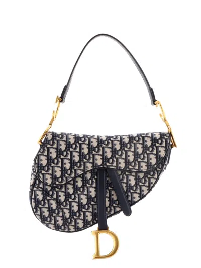 Pre-owned Dior Saddle Handbag Oblique Canvas Medium Shoulder Bag In Blue