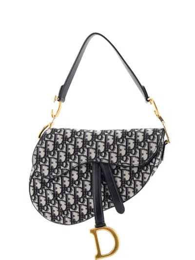 Pre-owned Dior Saddle Handbag Oblique Canvas Medium Shoulder Bag In Blue