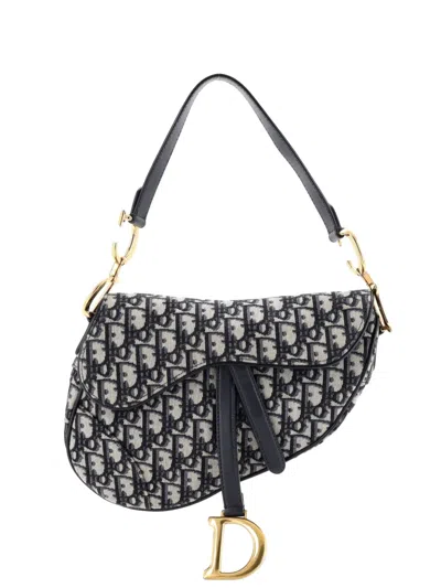 Pre-owned Dior Saddle Handbag Oblique Canvas Medium Shoulder Bag In Blue