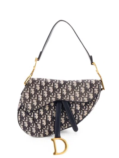 Pre-owned Dior Saddle Handbag Oblique Canvas Medium Shoulder Bag In Blue