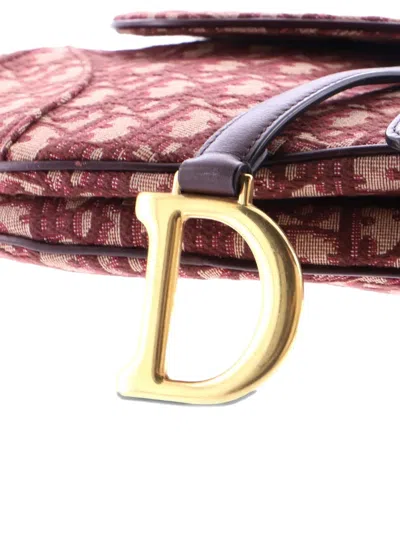 Pre-owned Dior Saddle Handbag Oblique Canvas Medium Shoulder Bag In Red