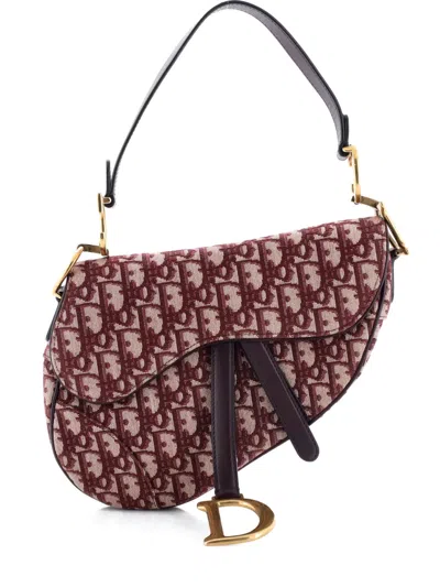 Pre-owned Dior Saddle Handbag Oblique Canvas Medium Shoulder Bag In Red