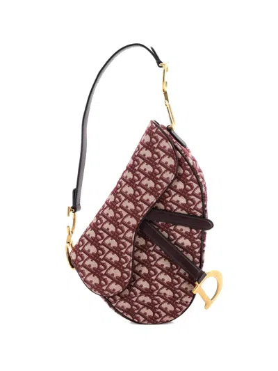 Pre-owned Dior Saddle Handbag Oblique Canvas Medium Shoulder Bag In Red