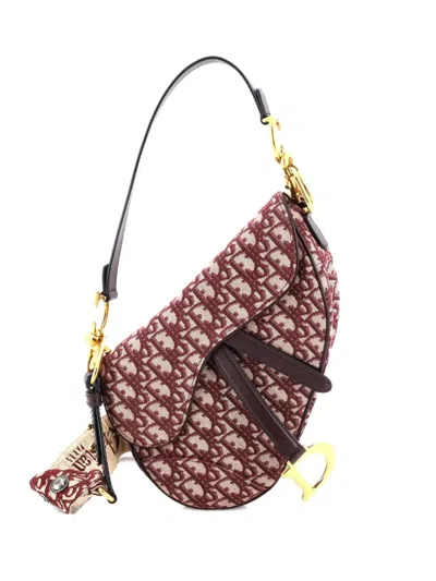 Pre-owned Dior Saddle Handbag Oblique Canvas Medium Shoulder Bag In Red