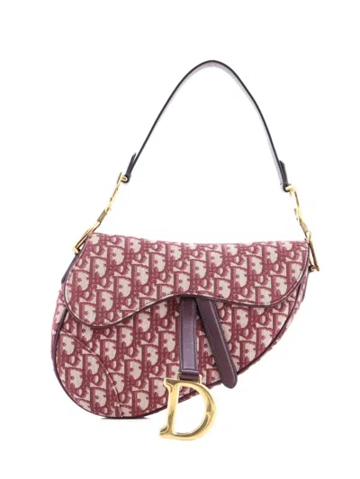 Pre-owned Dior Saddle Handbag Oblique Canvas Medium Shoulder Bag In Red