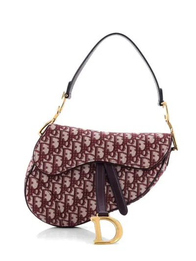 Pre-owned Dior Saddle Handbag Oblique Canvas Medium Shoulder Bag In Red