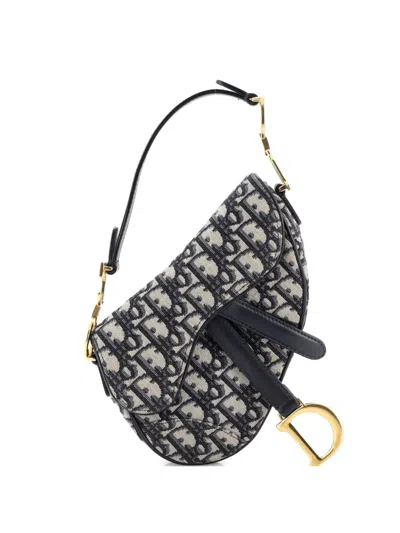 Pre-owned Dior Saddle Handbag Oblique Canvas Mini Shoulder Bag In Black