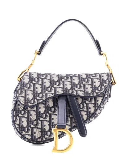 Pre-owned Dior Saddle Handbag Oblique Canvas Mini Shoulder Bag In Blue