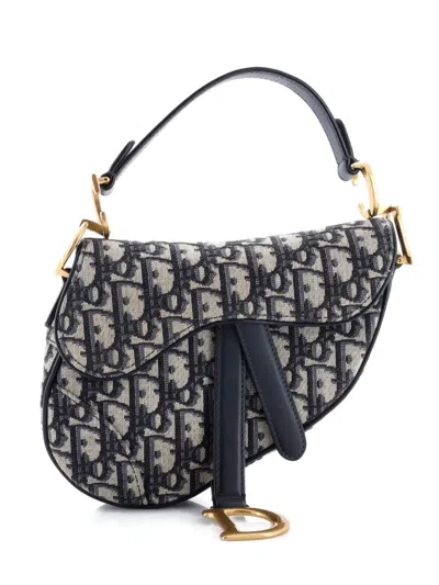 Pre-owned Dior Saddle Handbag Oblique Canvas Mini Shoulder Bag In Blue