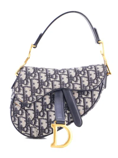 Pre-owned Dior Saddle Handbag Oblique Canvas Mini Shoulder Bag In Blue