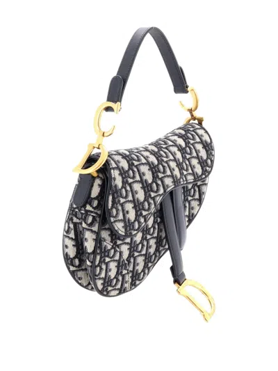 Pre-owned Dior Saddle Handbag Oblique Canvas Mini Shoulder Bag In Blue