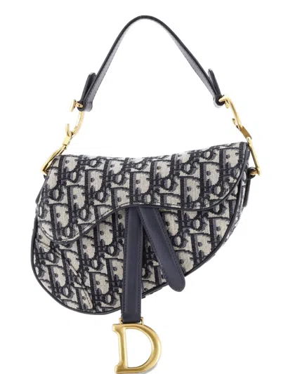 Pre-owned Dior Saddle Handbag Oblique Canvas Mini Shoulder Bag In Blue