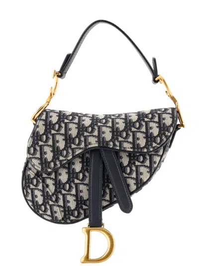 Pre-owned Dior Saddle Handbag Oblique Canvas Mini Shoulder Bag In Blue