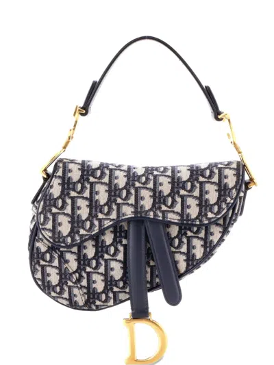 Pre-owned Dior Saddle Handbag Oblique Canvas Mini Shoulder Bag In Blue