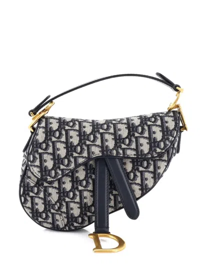 Pre-owned Dior Saddle Handbag Oblique Canvas Mini Shoulder Bag In Blue