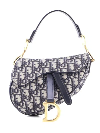 Pre-owned Dior Saddle Handbag Oblique Canvas Mini Shoulder Bag In Blue