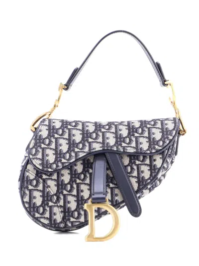 Pre-owned Dior Saddle Handbag Oblique Canvas Mini Shoulder Bag In Blue
