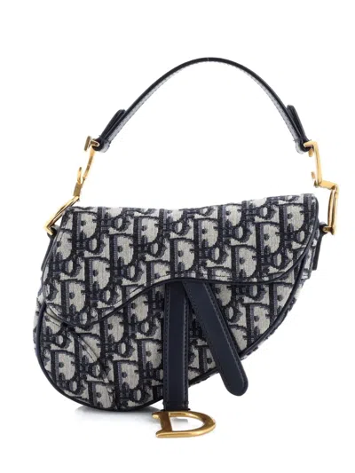 Pre-owned Dior Saddle Handbag Oblique Canvas Mini Shoulder Bag In Blue