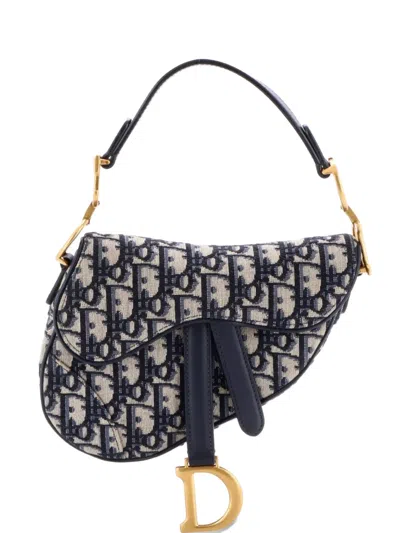 Pre-owned Dior Saddle Handbag Oblique Canvas Mini Shoulder Bag In Blue