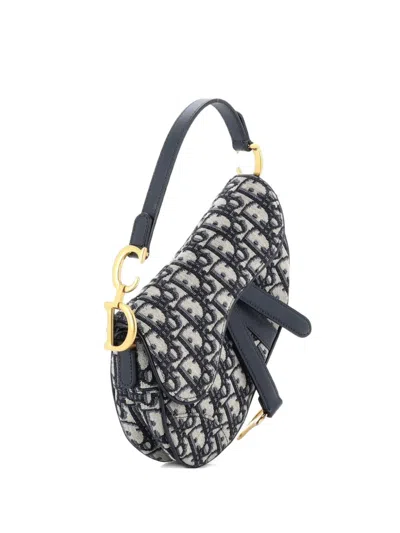 Pre-owned Dior Saddle Handbag Oblique Canvas Mini Shoulder Bag In Blue