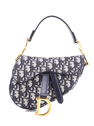 Pre-owned Dior Saddle Handbag Oblique Canvas Mini Shoulder Bag In Blue