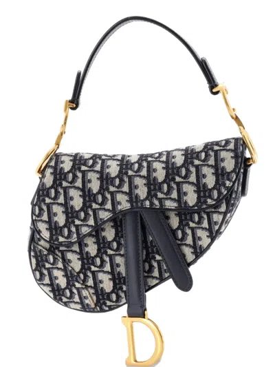 Pre-owned Dior Saddle Handbag Oblique Canvas Mini Shoulder Bag In Blue