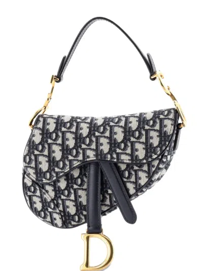 Pre-owned Dior Saddle Handbag Oblique Canvas Mini Shoulder Bag In Blue