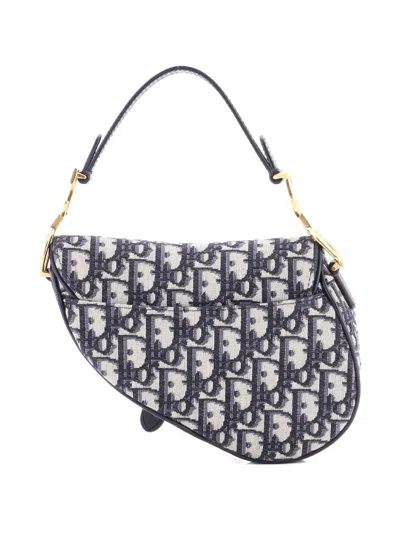 Pre-owned Dior Saddle Handbag Oblique Canvas Mini Shoulder Bag In Blue