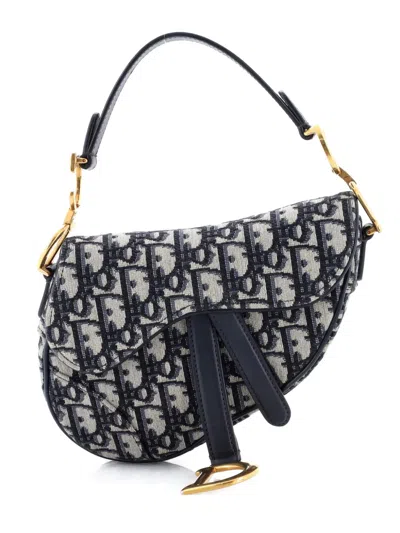Pre-owned Dior Saddle Handbag Oblique Canvas Mini Shoulder Bag In Blue