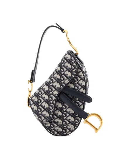 Pre-owned Dior Saddle Handbag Oblique Canvas Mini Shoulder Bag In Blue