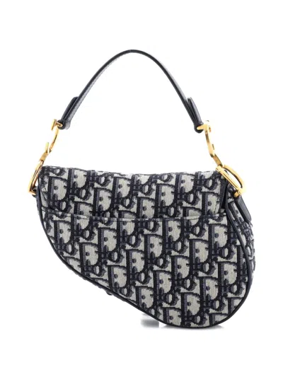 Pre-owned Dior Saddle Handbag Oblique Canvas Mini Shoulder Bag In Blue