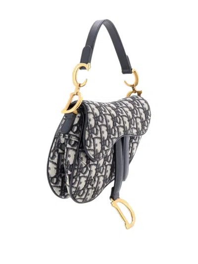 Pre-owned Dior Saddle Handbag Oblique Canvas Mini Shoulder Bag In Blue