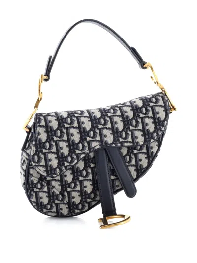 Pre-owned Dior Saddle Handbag Oblique Canvas Mini Shoulder Bag In Blue