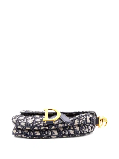 Pre-owned Dior Saddle Handbag Oblique Canvas Mini Shoulder Bag In Blue