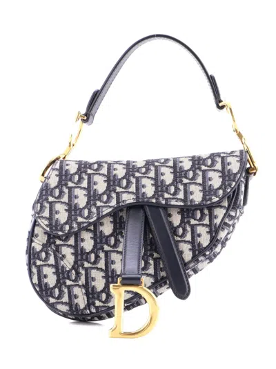 Pre-owned Dior Saddle Handbag Oblique Canvas Mini Shoulder Bag In Blue