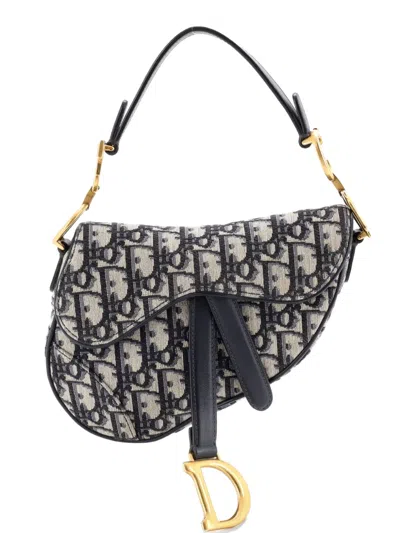 Pre-owned Dior Saddle Handbag Oblique Canvas Mini Shoulder Bag In Blue