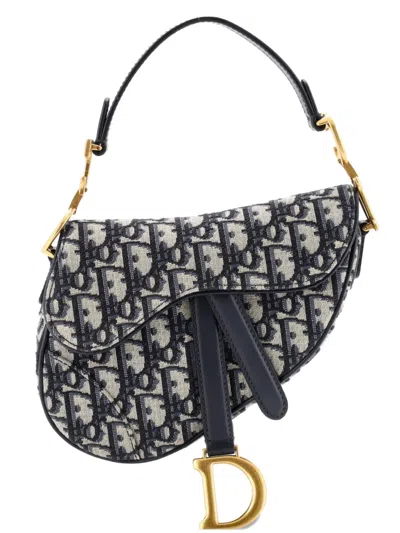 Pre-owned Dior Saddle Handbag Oblique Canvas Mini Shoulder Bag In Blue
